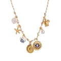 Collana in corda colorata con ciondoli marini dorati, perle e pendente occhio greco - Collana in Corda Bianca Conchiglia
