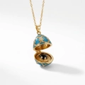 Himmelblauer Emaille-Eianhänger mit 18K Goldbeschichtung und Marienkäfer im Inneren - Blaues Ei zum Öffnen (Käfer im Inneren)