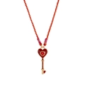Collar llave dorado con colgante corazón de esmalte rojo en cordón tejido rojo y oro - Estilo Llave de Corazón / Collar de corazón rojo