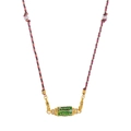 Bohemian tarot style necklace with green enamel Every Where pendant and woven cord - EVERYWHERE Sign / Family Lock