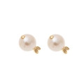 Elegant gold fish scale leaf stud earrings featuring round white natural pearls - Gold Fish Stud Earrings