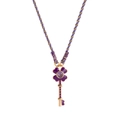 Colgante de llave trébol de cuatro hojas violeta con baño de oro y cordón trenzado - Estilo de Llave de Trébol / Collar de Trébol Púrpura