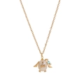 Golden necklace featuring a creative pearl penguin pendant with a blue-green gemstone charm - Penguin Necklace