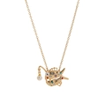 Macro detail of a 18K gold plated anglerfish pendant with colorful rhinestones and pearl - Anglerfish Necklace