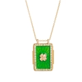 Bohemian tarot card rectangular pendant necklace with green clover and gold bead chain - Green Clover (HSNK23120802D)