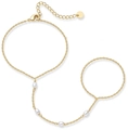 18K gold-plated stainless steel hand chain bracelet with elegant white oval pearls - Four Artificial Pearls Ring-Linked Bracelet / Gold