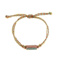 Rainbow woven cord bracelet featuring a gold Happy charm and star detail on white background - Orange Bracelet-HAPPY