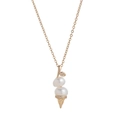 Close-up of pearl ice cream cone necklace with gold plating and sparkling zircon details - Ice Cream Necklace Type A
