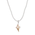 Macro detail of ice cream cone pendant with lustrous pearls and golden metal texture - Ice Cream Necklace Type B