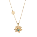 Rotating golden flower pendant necklace with turquoise center on a dainty cable chain - March Style