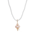Detailed macro of gold ice cream cone pendant with pink pearl scoops and beads - Ice Cream Necklace Type C