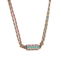 Pink enamel LOVE bar charm with multicolor braided cord bracelet for women - Pink Necklace-LOVE