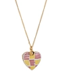 18k gold plated stainless steel heart locket necklace with red yellow enamel and bell - Striped Heart Locket