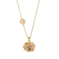 Drehbare Rosen-Halskette mit goldener Kette und lila Zirkonia-Edelstein-Anhänger - Juni Stil