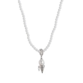 Macro shot of pearl ice cream cone pendant on white beaded necklace with silver texture - Ice Cream Necklace Type E
