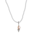 Close-up of pearl bead necklace with pink baroque pearl ice cream cone pendant and crystals - Ice Cream Necklace Type F