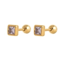 Square cut lavender zircon stud earrings with golden screw-back fastening - June (Lavender)