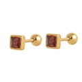 Square red zircon stud earrings with gold plating and screw back security closure - July (Ruby Color)