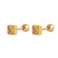Gold plated square earrings with faceted yellow zircon stones and secure screw back - November (Yellow)