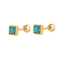 Golden square stud earrings with vibrant blue zircon stone and secure ball back closure - December (Blue)