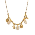Collier bohème avec pendentifs étoile de mer et coquillages en finition dorée 18k - Étoile de Mer Coquille St-Jacques Blanche