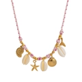 Collier tressé rose et blanc avec breloques d'étoile de mer et coquillages, plaqué or 18k - Étoile de Mer Coquille St-Jacques Blanc Violet