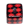 Square acrylic bead with red and black argyle pattern and center hole for DIY crafts - Argyle Cube / Black
