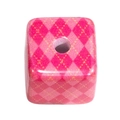 Pink argyle pattern square resin bead with center hole for DIY jewelry making - Argyle Cube / Rose Red