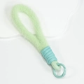 Groene pluche lanyard met blauw koord en muntgroene metalen veersluiting - Pluche koord / Melkgroen