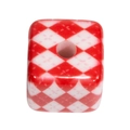 Red and white argyle pattern square acrylic bead with center hole for DIY jewelry - Argyle Cube / Red