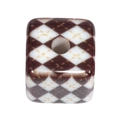 Brown and white checkered ceramic cube bead with yellow stars and center hole - Argyle Cube / Black Coffee