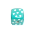 Mint green acrylic cube bead with white polka dots and center hole for DIY crafts - Square Printed Dots / Emerald