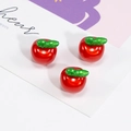 Three red apple-shaped DIY jewelry charms with green leaves and a pearl luster finish - Apple Shaped / Solid Red