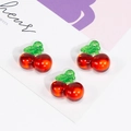 Three-piece set of translucent red cherry charms with green leaves for jewelry making - Cherry Shape / Transparent Red