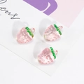 Three translucent pink resin strawberry charms with green leaves for DIY jewelry making - Strawberry Shape / Light Pink Transparent