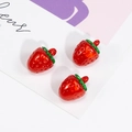 Three red strawberry resin charms with green leaves and metal loops for DIY jewelry - Strawberry Shape / Solid Red