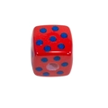 Red acrylic cube bead with blue polka dots and central hole for jewelry making - Square Printed Dots / Dark Red with Blue Dots