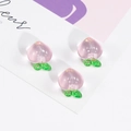 Pink translucent peach fruit charms with green leaf loops for DIY jewelry making - Peach Shape / Light Pink Transparent