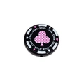 Black poker chip bead with pink club pattern and side hole for DIY jewelry making - Texas Poker Chip Round Pieces / Plum Flower Pattern / Black