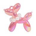 Pink iridescent balloon dog charm with pearl collar and metallic mirror finish - Jelly Peach