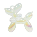 Iridescent white balloon dog pendant with pearl collar and metallic luster - Jelly White