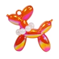 Orange and pink gradient resin balloon dog keychain with faux pearl necklace charm - Jelly Red