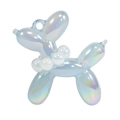 Light blue iridescent balloon dog charm with pearl collar and metallic aurora finish - Jelly Blue