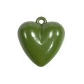 Glossy olive green heart-shaped acrylic charm with metallic finish and top ring - Army Green