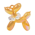 Iridescent orange balloon dog charm with pearl necklace and metal loop for DIY crafts - Jelly Orange
