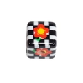 DIY cube bead featuring a retro checkerboard pattern and a small tulip flower - Checkerboard Flower / Black