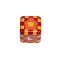 Red and yellow checkerboard ceramic cube bead with orange flower for DIY jewelry crafts - Checkerboard Flower / Red