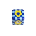 Blue checkerboard square bead with yellow flowers for DIY jewelry making - Checkerboard Flower / Blue