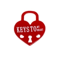 Red acrylic heart padlock charm with 'Keys to my Heart' text and clover keyhole design - Heart Lock / Red