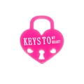 Pink heart-shaped acrylic charm featuring white Keys To My Heart text design - Heart Lock / Rose Red